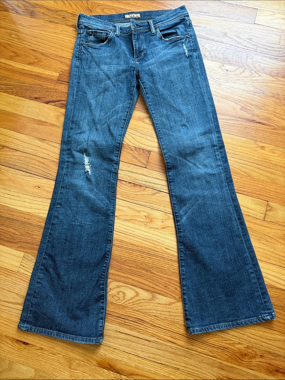 Y2K flare low rise denim jeans Thru Soul  lite distress medium wash size 28